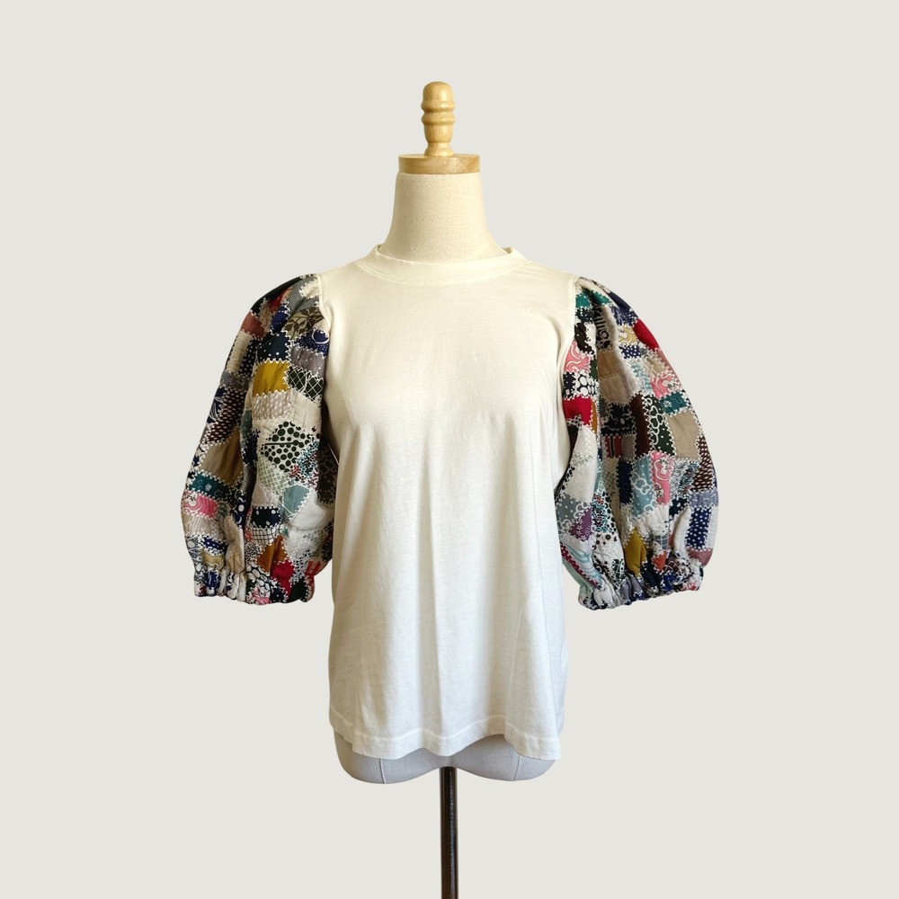 Sea New York Quilted Patchwork Puff Sleeve T-Shirt Top Small Bohemian Cottage